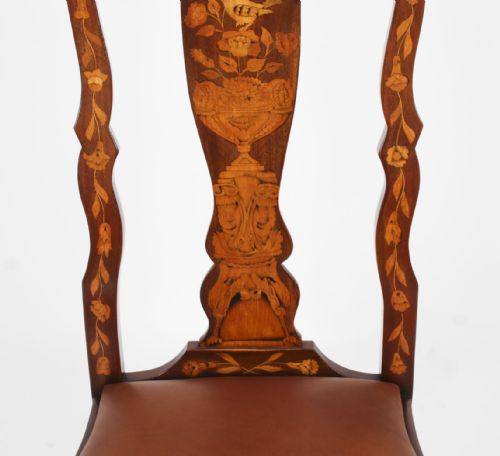 fig 7. Antique Set 8 Dutch Marquetry Walnut High Back Dining Chairs Late 18th C