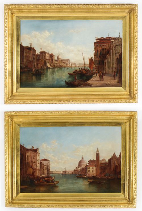 Antique Pair Oil Paintings Grand Canal Venice Alfred Pollentine 19th C