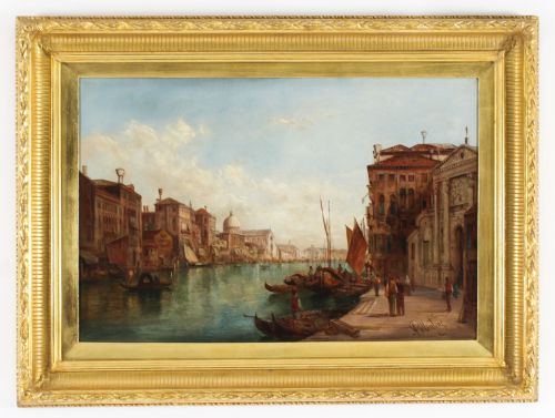 fig 1. Antique Pair Oil Paintings Grand Canal Venice Alfred Pollentine 19th C