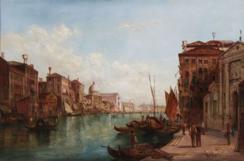 fig 2. Antique Pair Oil Paintings Grand Canal Venice Alfred Pollentine 19th C