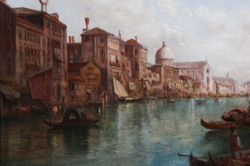 fig 4. Antique Pair Oil Paintings Grand Canal Venice Alfred Pollentine 19th C