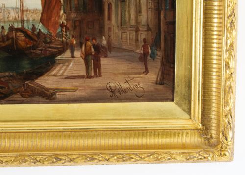 fig 6. Antique Pair Oil Paintings Grand Canal Venice Alfred Pollentine 19th C