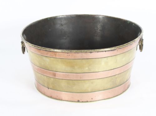 fig 1. Antique Brass & Copper Bound Wine Cooler Circa 1820 19th Century