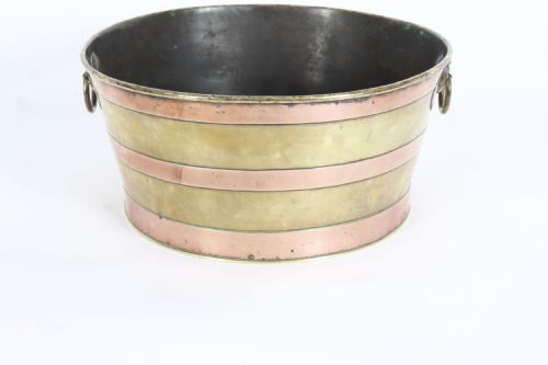 fig 2. Antique Brass & Copper Bound Wine Cooler Circa 1820 19th Century