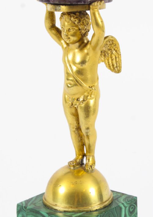 ANTIQUE REGENCY ORMOLU CHERUB TAZZA WITH MALACHITE BLUE JOHN 19TH CENTURY - ADDITIONAL PHOTO 5