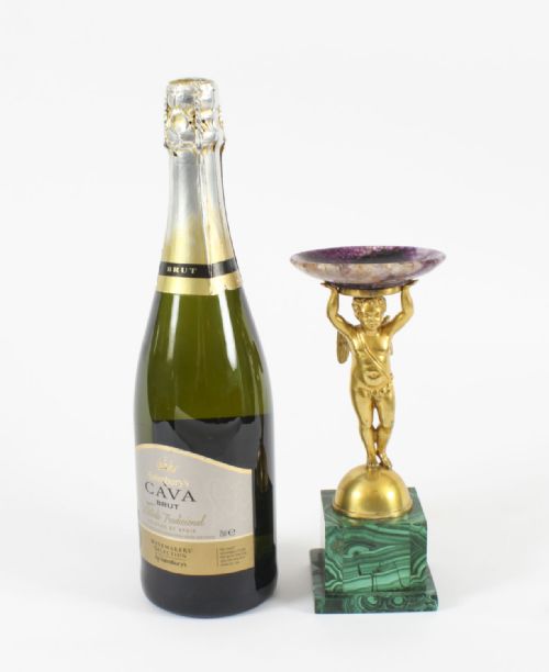 ANTIQUE REGENCY ORMOLU CHERUB TAZZA WITH MALACHITE BLUE JOHN 19TH CENTURY - ADDITIONAL PHOTO 15