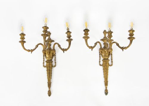 fig 1. Antique Set 4 Neo Classical Revival OmoluTriple Branch Wall Lights C1880