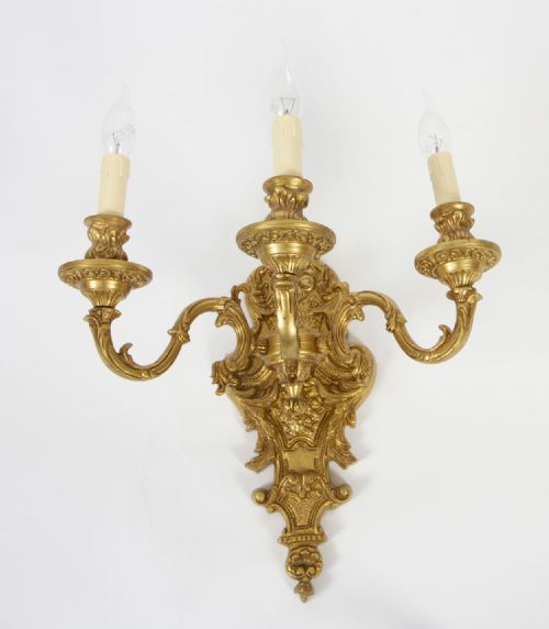 fig 3. Antique Set of 6 French Louis Revival Twin Branch Wall Lights 20th Century