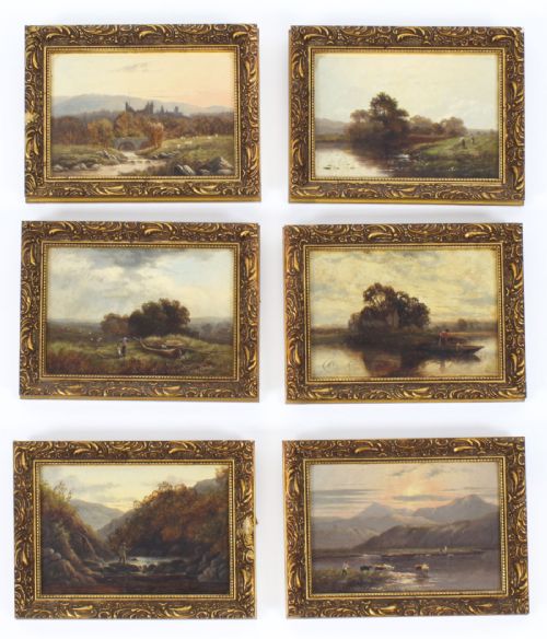 ANTIQUE SET OF SIX RIVER LANDSCAPES PAINTINGS 19TH CENTURY