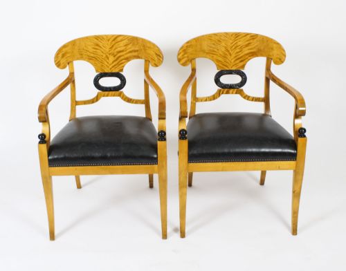 fig 1. Antique Swedish Biedermeier Birchwood Pair Arm chairs & Pair Side Chairs Circa 1900
