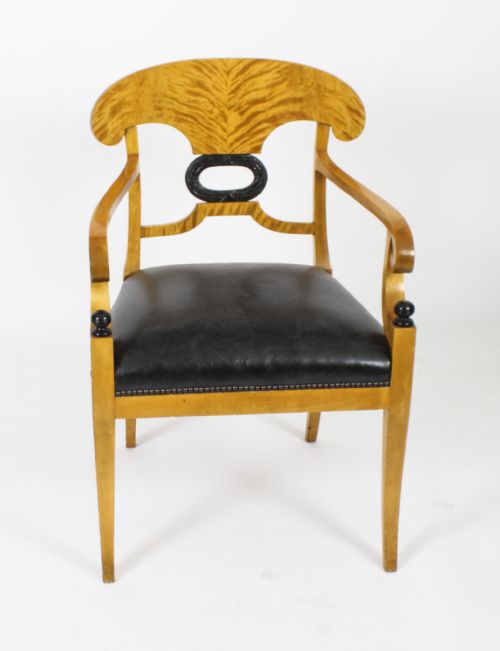 fig 2. Antique Swedish Biedermeier Birchwood Pair Arm chairs & Pair Side Chairs Circa 1900
