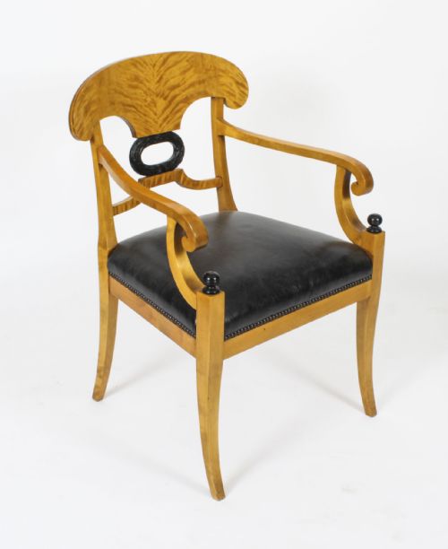 fig 7. Antique Swedish Biedermeier Birchwood Pair Arm chairs & Pair Side Chairs Circa 1900
