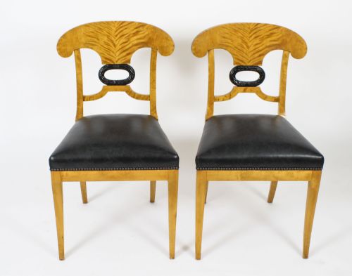 fig 8. Antique Swedish Biedermeier Birchwood Pair Arm chairs & Pair Side Chairs Circa 1900
