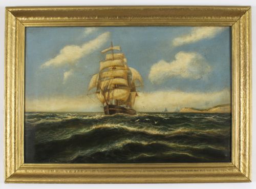 Antique Painting "Sailing Ship" by William Langley 19th Century 52x72cm
