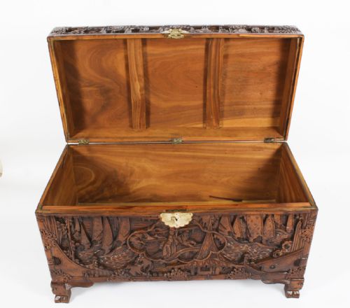fig 2. Antique Chinese Carved Camphor wood Trunk Coffer 20th Century
