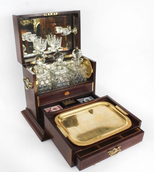 fig 1. Antique Victorian Three Bottle Tantalus & Games Compendium 19th Century