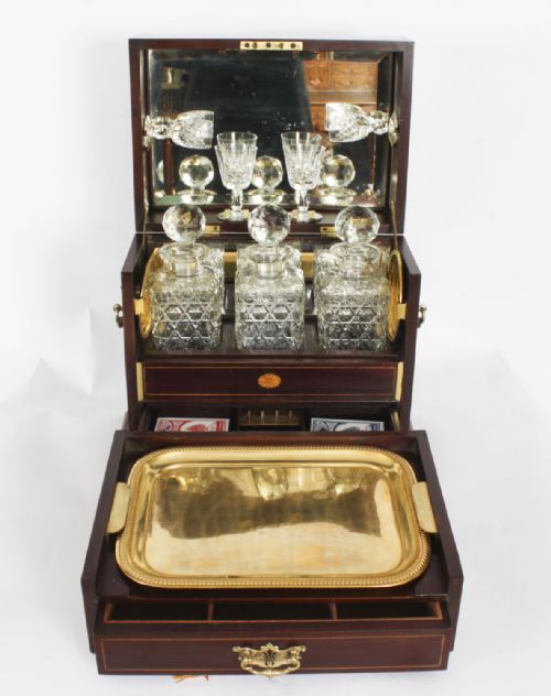 fig 2. Antique Victorian Three Bottle Tantalus & Games Compendium 19th Century