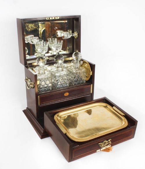 fig 3. Antique Victorian Three Bottle Tantalus & Games Compendium 19th Century