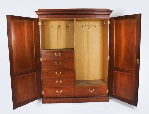 fig 1. Antique English George IV Flame Mahogany Wardrobe Circa 1820 19th Century