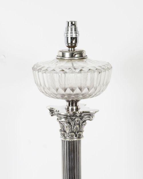 ANTIQUE VICTORIAN SILVER PLATED CORINTHIAN COLUMN TABLE LAMP 19TH C - ADDITIONAL PHOTO 4