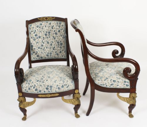 fig 1. Antique Pair Ormolu Mounted Armchairs Empire Revival C1870 19th C