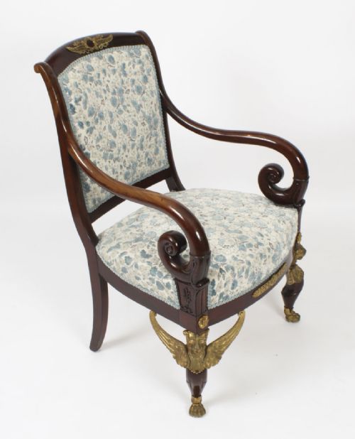 fig 2. Antique Pair Ormolu Mounted Armchairs Empire Revival C1870 19th C