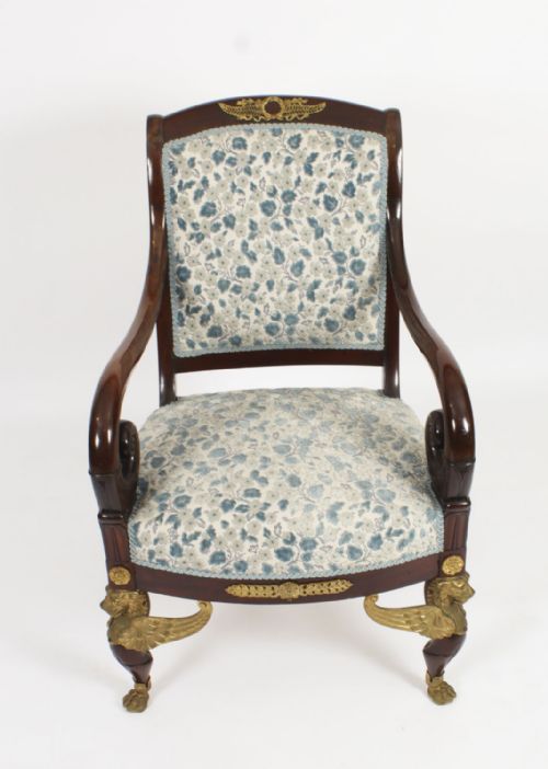 fig 3. Antique Pair Ormolu Mounted Armchairs Empire Revival C1870 19th C