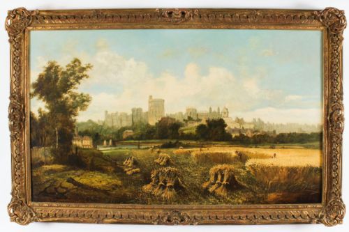Antique Oil Painting Windsor Castle by Alfred H.vickers Early 19th C