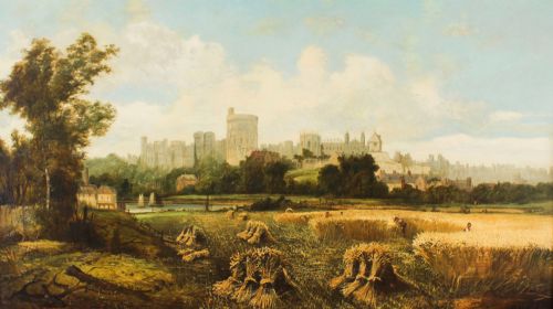 fig 1. Antique Oil Painting Windsor Castle by Alfred H.Vickers Early 19th C