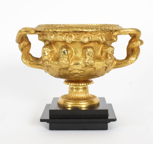 fig 1. Antique Pair Italian Grand Tour Gilt Bronze Warwick Vases Urns 19th C
