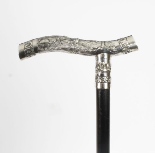 Antique Oriental Silver Handle Walking Stick Cane 19th C 77cm/30inches