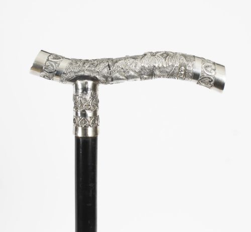 fig 1. Antique Oriental Silver Handle Walking Stick Cane 19th C 77cm/30inches