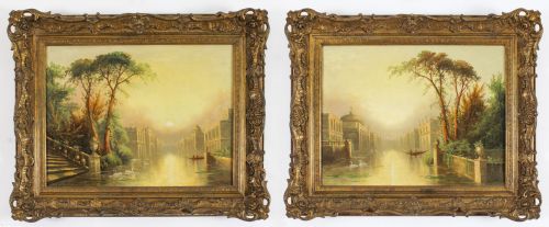 Antique Pair Oil on Canvas Venetian Paintings by James Salt 19th Century
