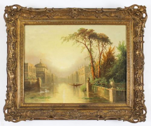 fig 1. Antique Pair Oil on Canvas Venetian Paintings by James Salt 19th Century