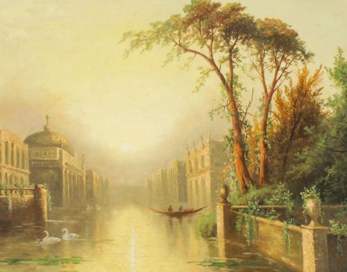 fig 2. Antique Pair Oil on Canvas Venetian Paintings by James Salt 19th Century