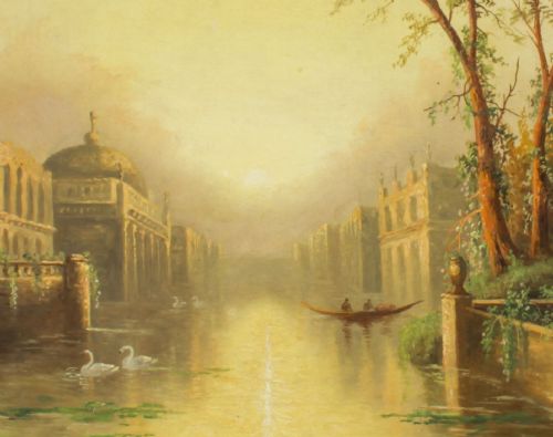 fig 3. Antique Pair Oil on Canvas Venetian Paintings by James Salt 19th Century
