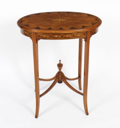 fig 1. Antique Marquetry Shell Inlaid Oval Satin wood Occasional Table 19th C