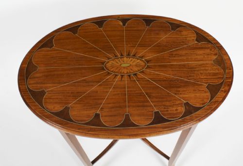 fig 4. Antique Marquetry Shell Inlaid Oval Satin wood Occasional Table 19th C