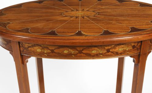 fig 5. Antique Marquetry Shell Inlaid Oval Satin wood Occasional Table 19th C