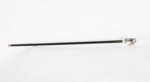fig 1. Antique Silver Bassett Dog's Head Walking Cane Stick Late 19th C 97cm/38inch