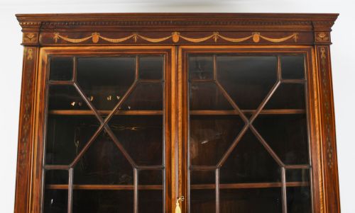 fig 1. Antique Marquetry Inlaid Bookcase 19th C