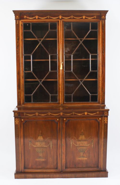 fig 3. Antique Marquetry Inlaid Bookcase 19th C