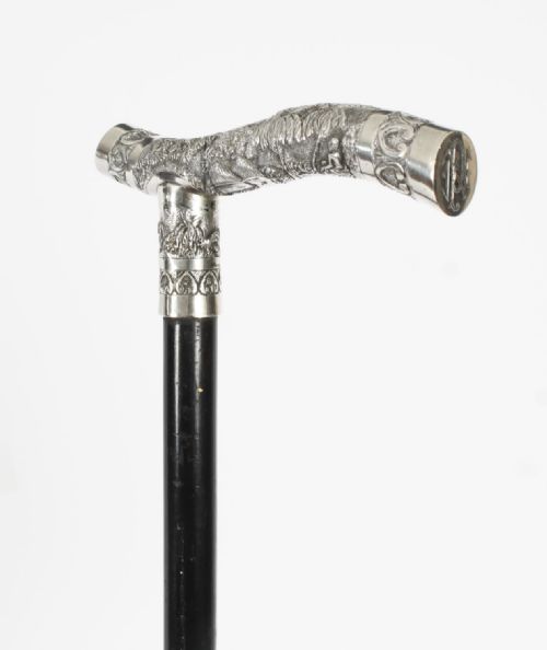 fig 1. Antique Oriental Silver Handle Walking Stick Cane 19th C 77cm/30 inches