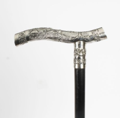 fig 2. Antique Oriental Silver Handle Walking Stick Cane 19th C 77cm/30 inches