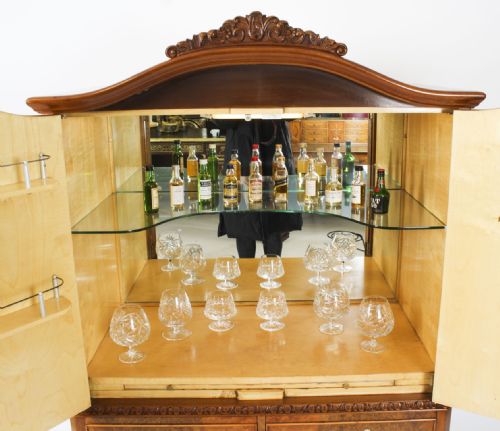 fig 2. Antique Burr Walnut Queen Anne Cocktail Cabinet Drinks Dry Bar Circa 1930