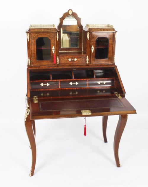 fig 2. Antique Victorian Burr Walnut Marquetry & Ormolu Bonheur de Jour Bureau 19th C