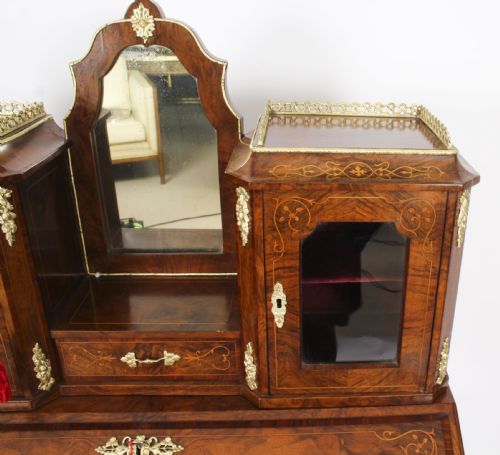 fig 4. Antique Victorian Burr Walnut Marquetry & Ormolu Bonheur de Jour Bureau 19th C