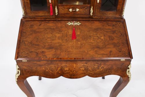 fig 6. Antique Victorian Burr Walnut Marquetry & Ormolu Bonheur de Jour Bureau 19th C