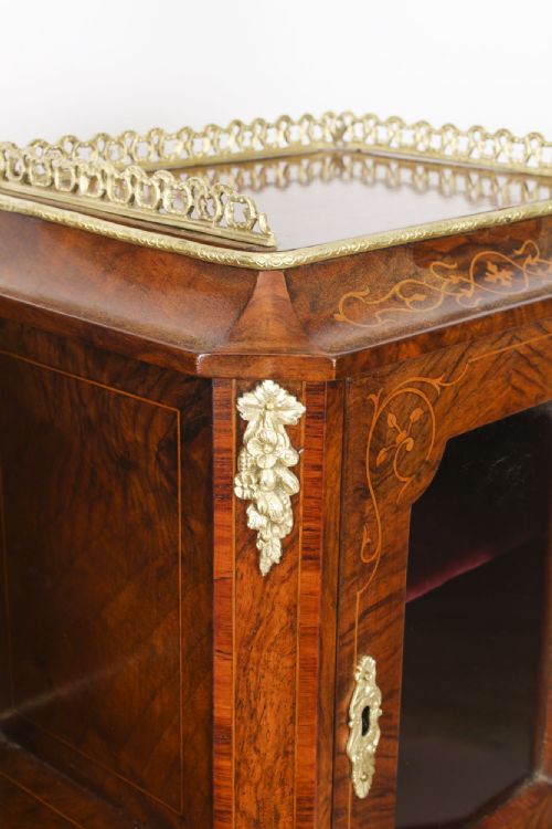 fig 8. Antique Victorian Burr Walnut Marquetry & Ormolu Bonheur de Jour Bureau 19th C