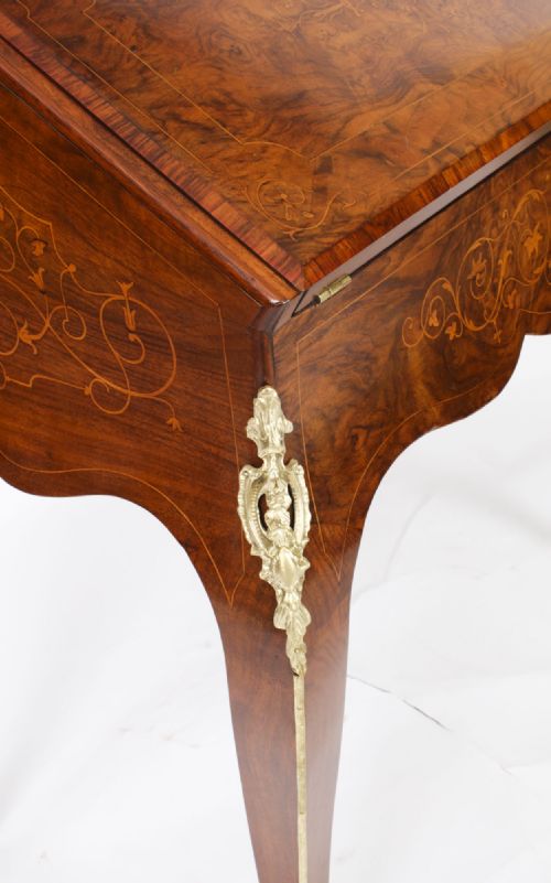 fig 9. Antique Victorian Burr Walnut Marquetry & Ormolu Bonheur de Jour Bureau 19th C